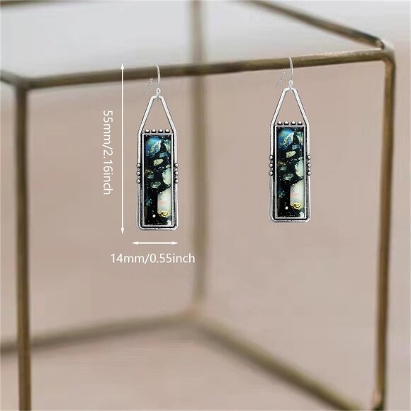 Black Handmade Bohemian Tribal Retro Colorful Square Bar Dangle Drop Earrings - Picture 5 of 6